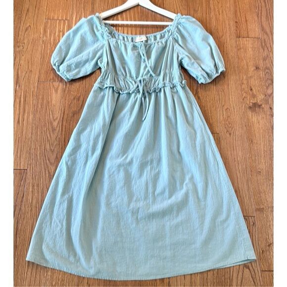Universal thread blue smocked waist tie puff sleeve dress M - Picture 3 of 12